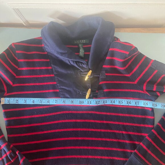 Ralph Lauren LRL Pullover Sweater Red Blue Stripe Shawl Collar - Medium - Picture 9 of 12